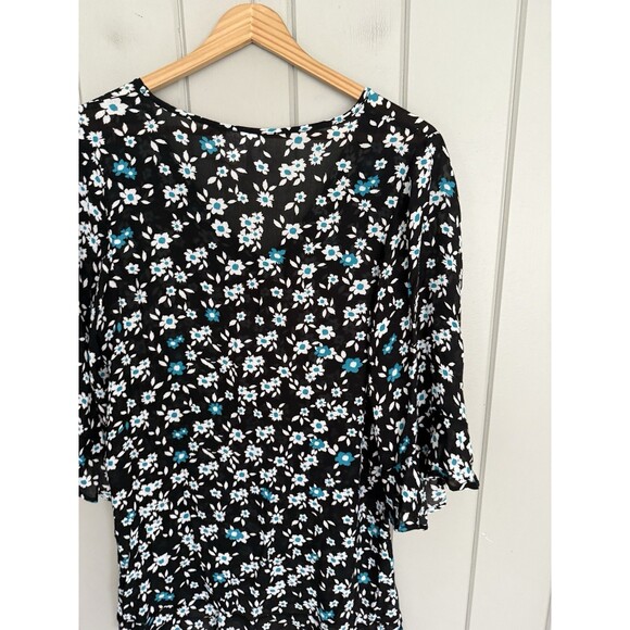 Anne Cole Swim Cover-Up Size XS/S Black Blue White Floral V-Neck Ruffle Sleeves - Picture 5 of 5